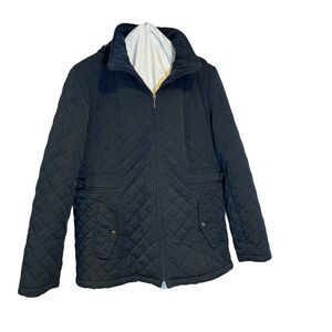 Gallery Navy Quilted Hooded Jacket with Zip Front & Pockets